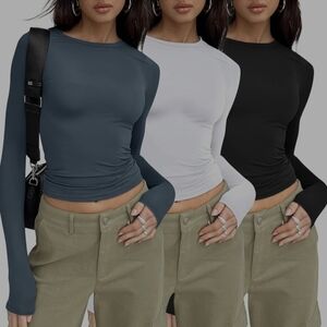 AUTOMET Womens Long Sleeve Shirts. Basic Crop Tops.  Underscrubs Layer. …